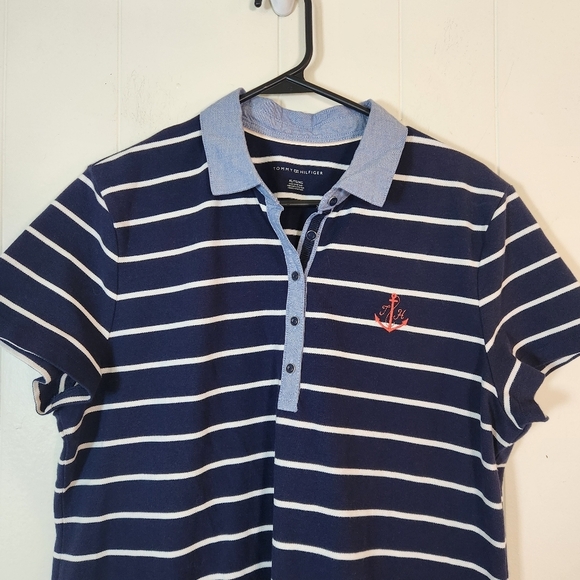 Tommy Hilfiger Blue Striped Layered Polo Size XL Anchor - Picture 4 of 16